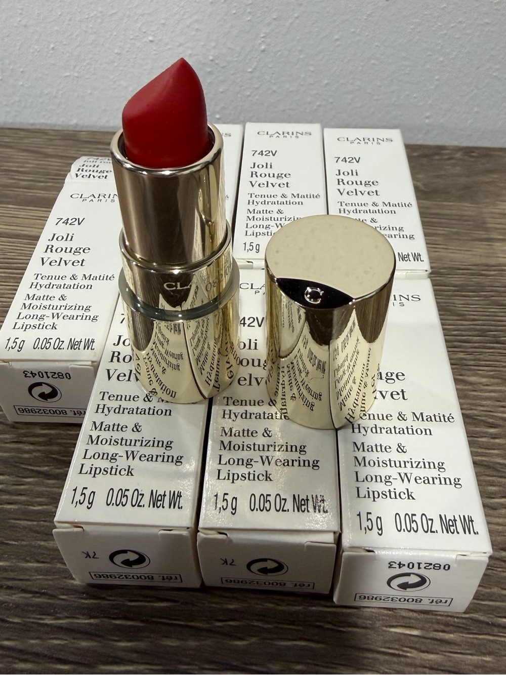 7 x Clarins Joli Rouge Velvet Lipstick Red 742V 1.5 g NEW